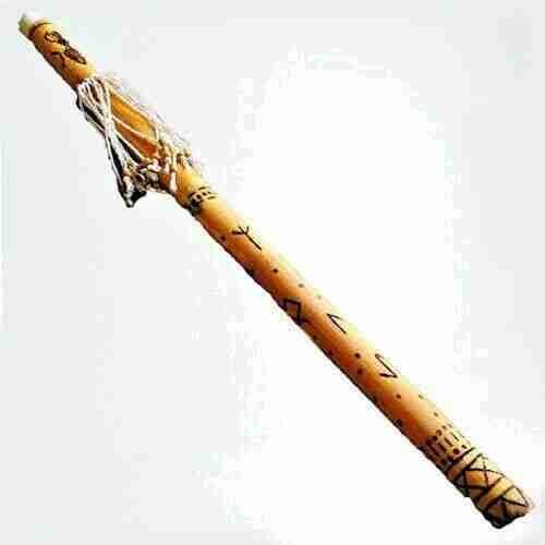 Sonaglio RainStick Shaman in Bamboo, Fatto a Mano con Rune Norreniche Loki